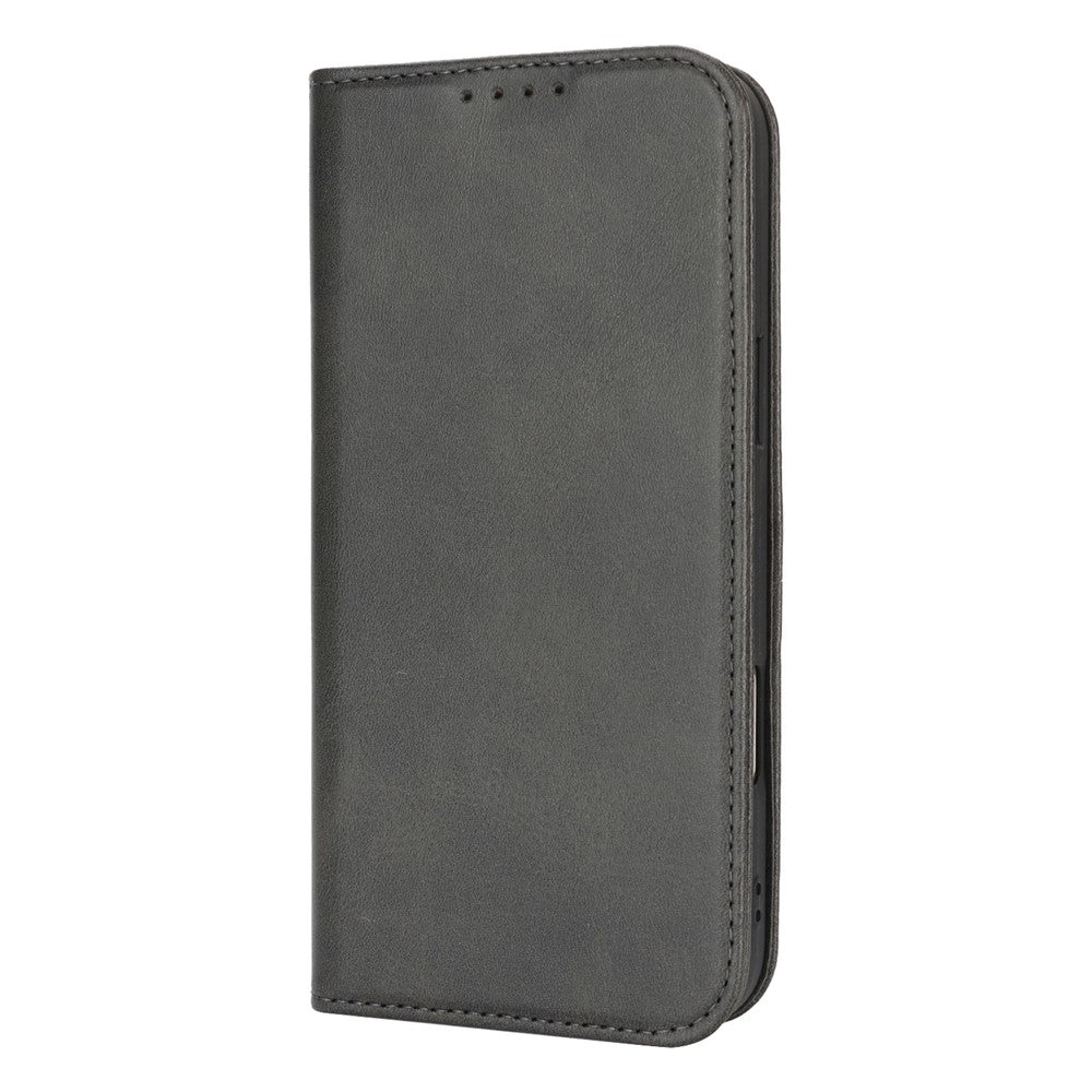 For iPhone 17 Pro Max Case PU Leather Calf Textured Magnetic Closing Smart Phone Cover - Black