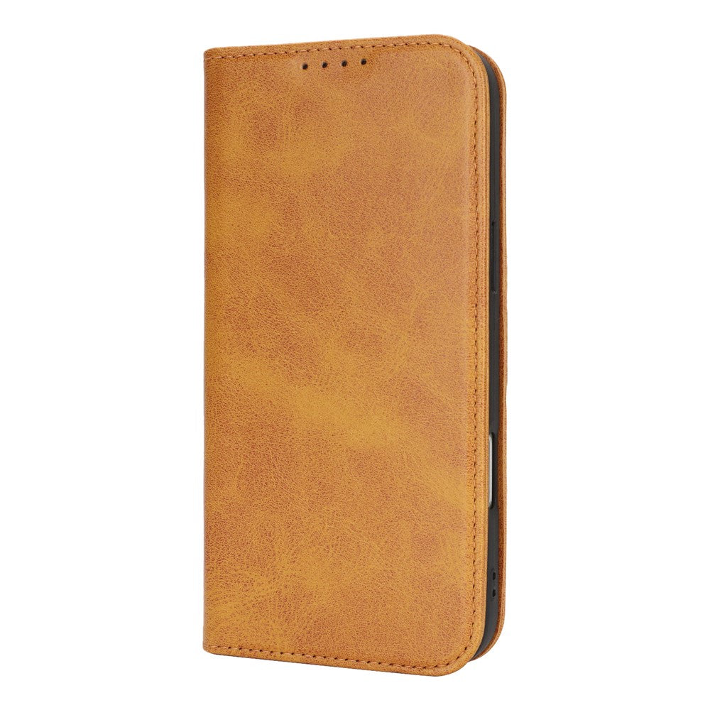 For iPhone 17 Pro Max Case PU Leather Calf Textured Magnetic Closing Smart Phone Cover - Light Brown