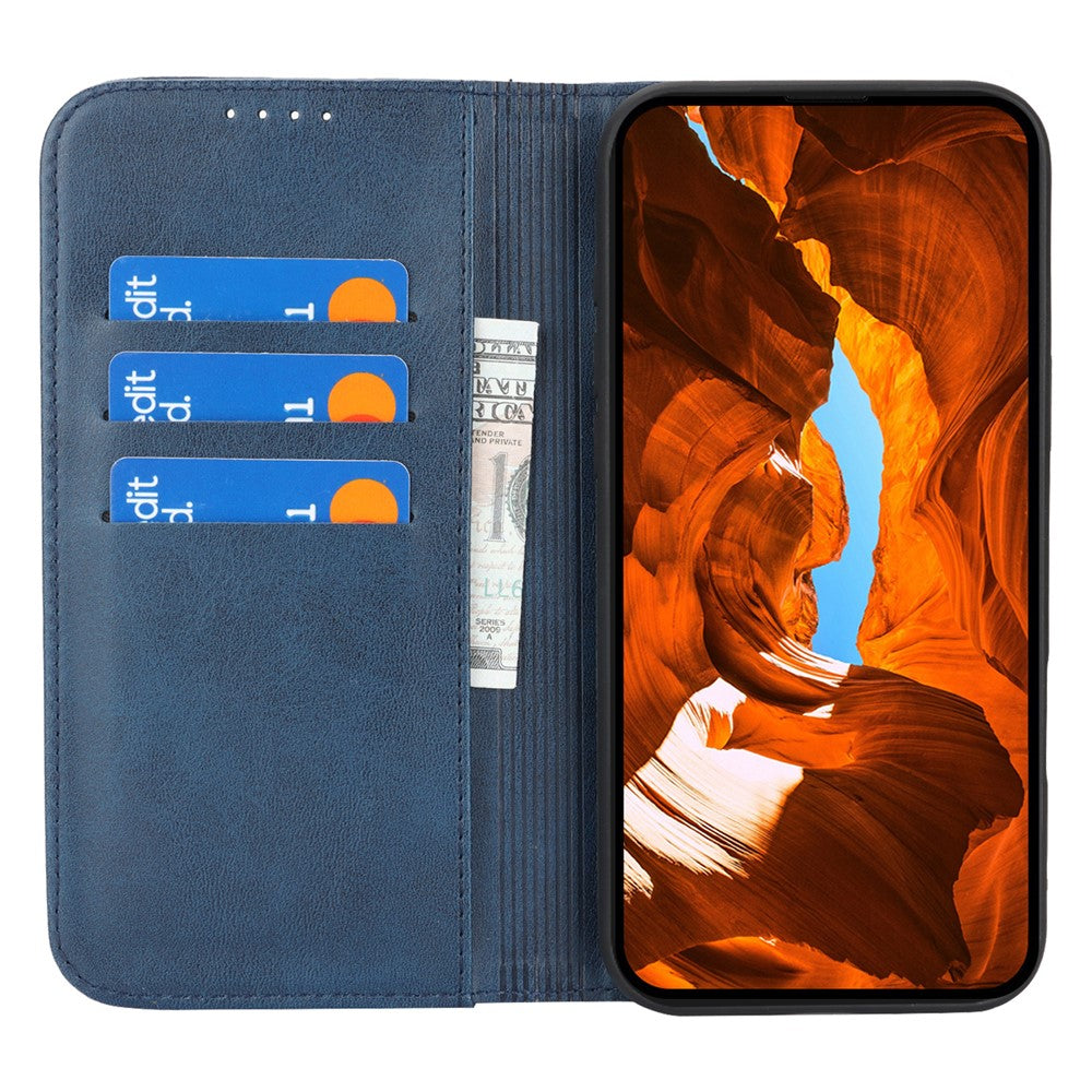 For iPhone 17 Pro Max Case PU Leather Calf Textured Magnetic Closing Smart Phone Cover - Dark Blue