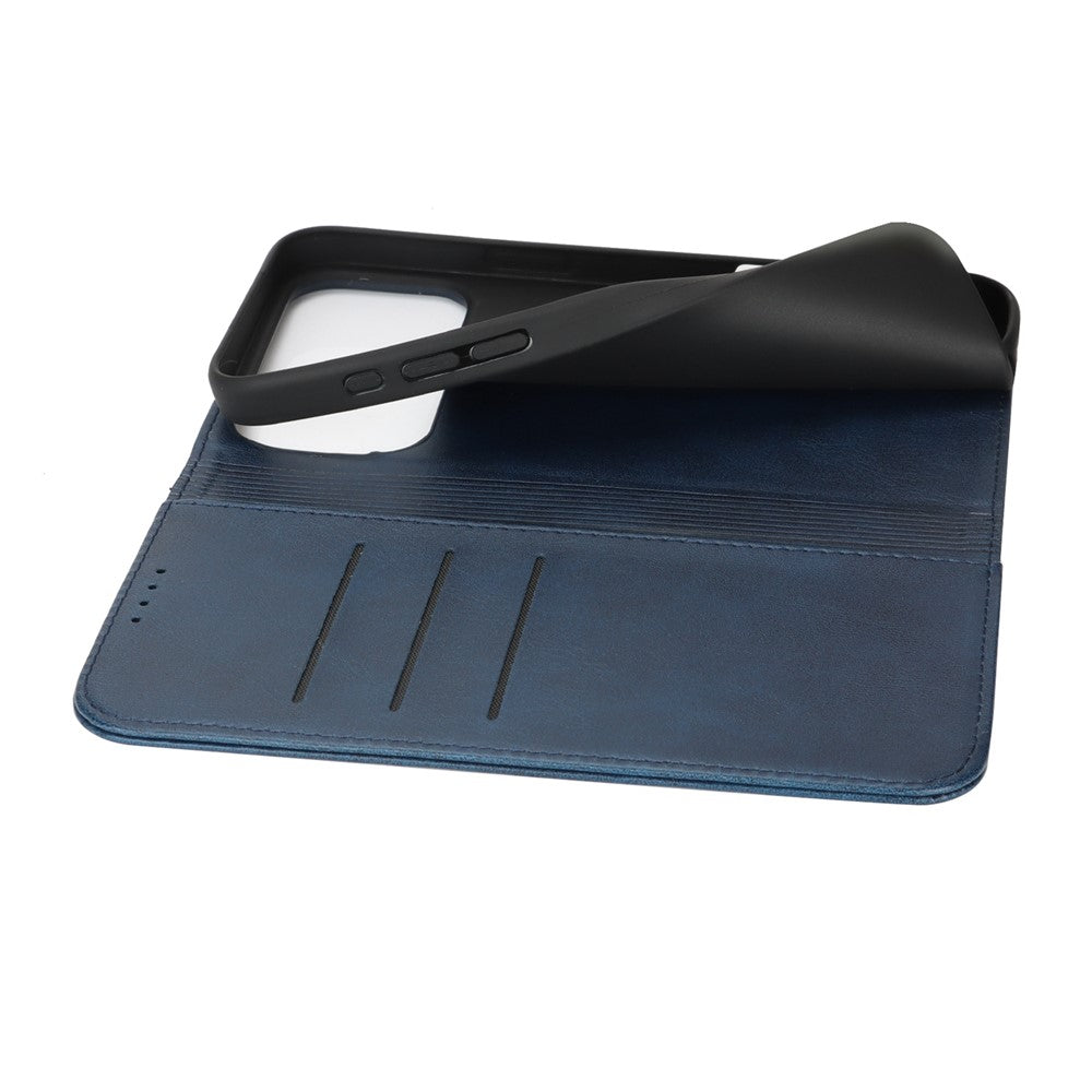 For iPhone 17 Pro Max Case PU Leather Calf Textured Magnetic Closing Smart Phone Cover - Dark Blue