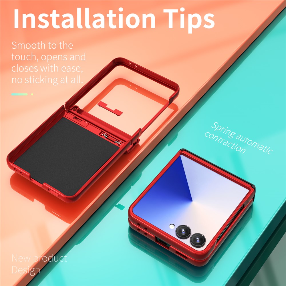 For Samsung Galaxy Z Flip7 5G Case PC + TPU Shockproof Phone Back Cover with Kickstand - Red
