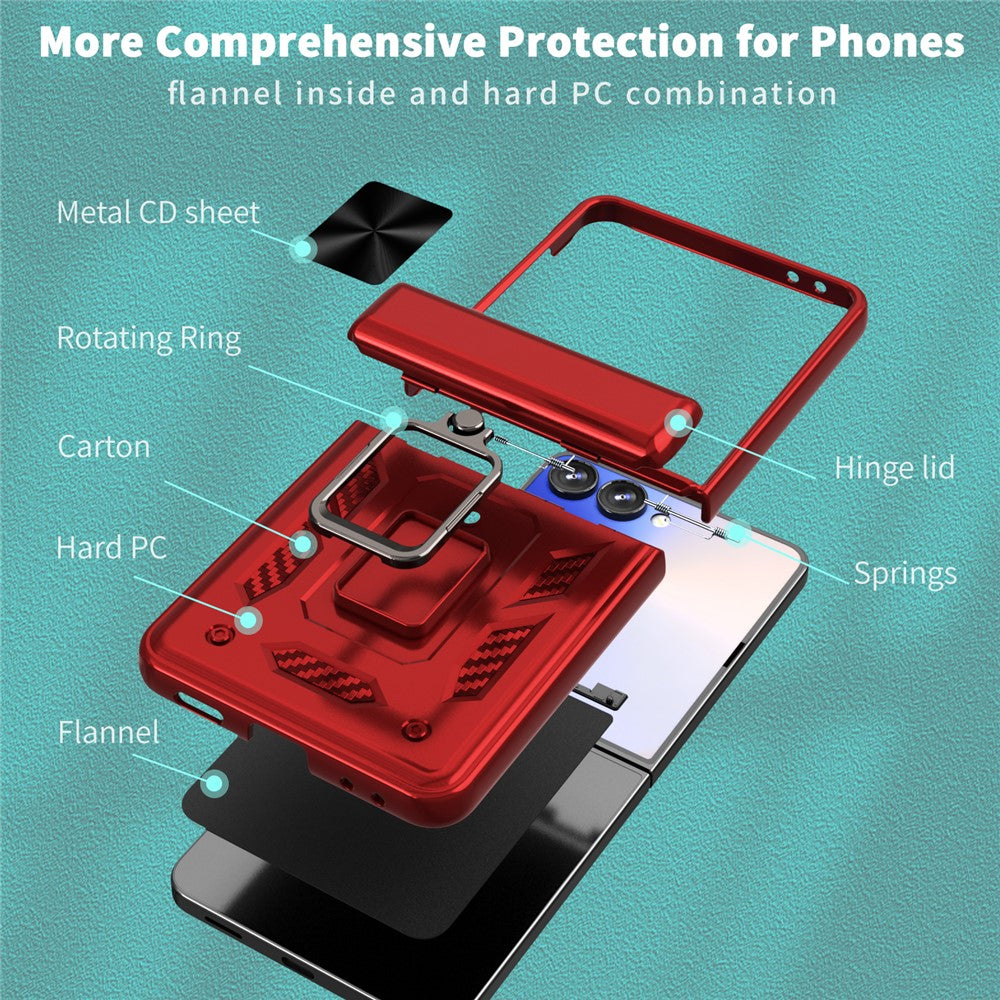 For Samsung Galaxy Z Flip7 5G Case PC + TPU Shockproof Phone Back Cover with Kickstand - Red