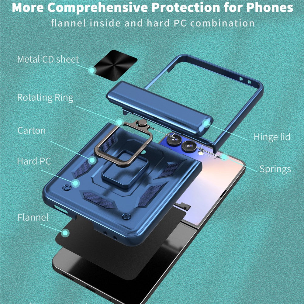 For Samsung Galaxy Z Flip7 5G Case PC + TPU Shockproof Phone Back Cover with Kickstand - Navy Blue