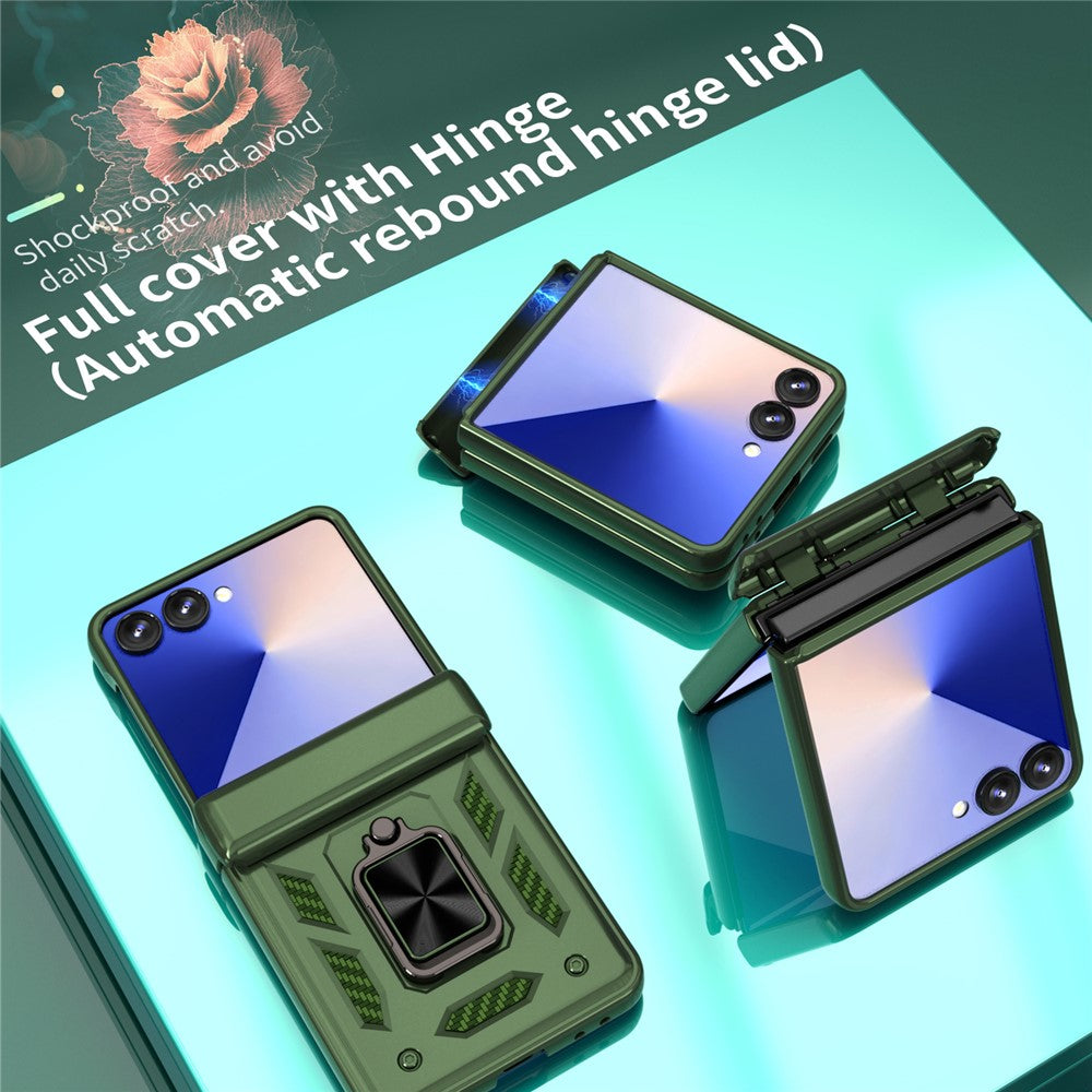 For Samsung Galaxy Z Flip7 5G Case PC + TPU Shockproof Phone Back Cover with Kickstand - Olive Green