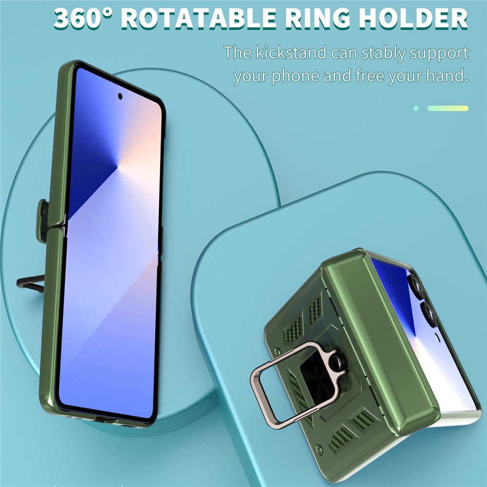 For Samsung Galaxy Z Flip7 5G Case PC + TPU Shockproof Phone Back Cover with Kickstand - Olive Green