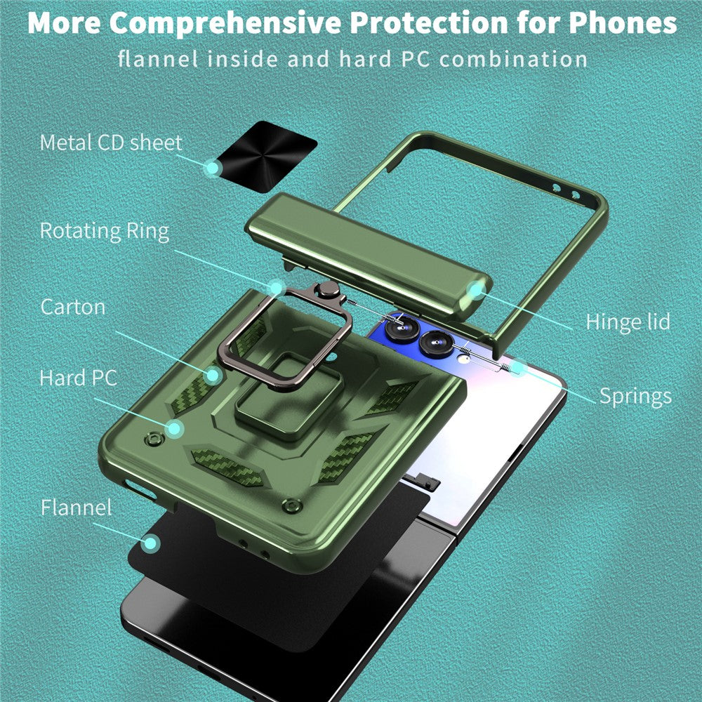 For Samsung Galaxy Z Flip7 5G Case PC + TPU Shockproof Phone Back Cover with Kickstand - Olive Green