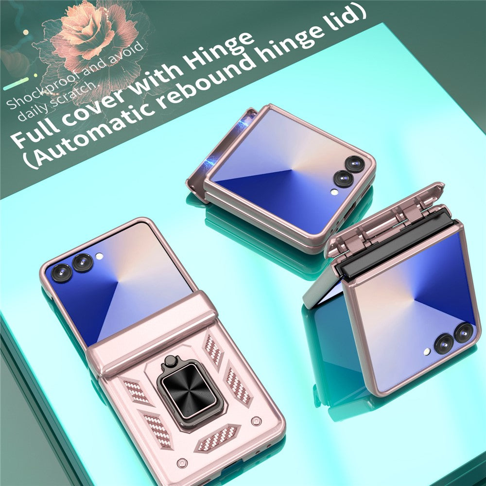 For Samsung Galaxy Z Flip7 5G Case PC + TPU Shockproof Phone Back Cover with Kickstand - Rose Gold