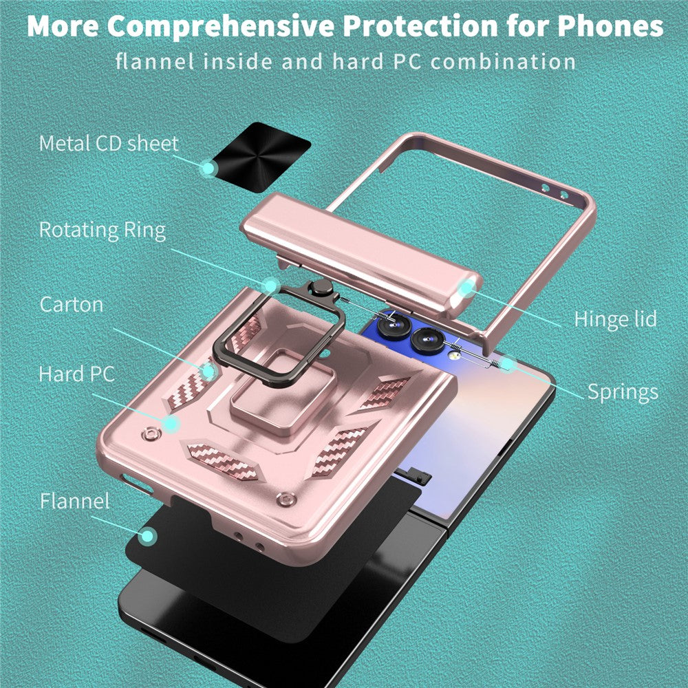 For Samsung Galaxy Z Flip7 5G Case PC + TPU Shockproof Phone Back Cover with Kickstand - Rose Gold