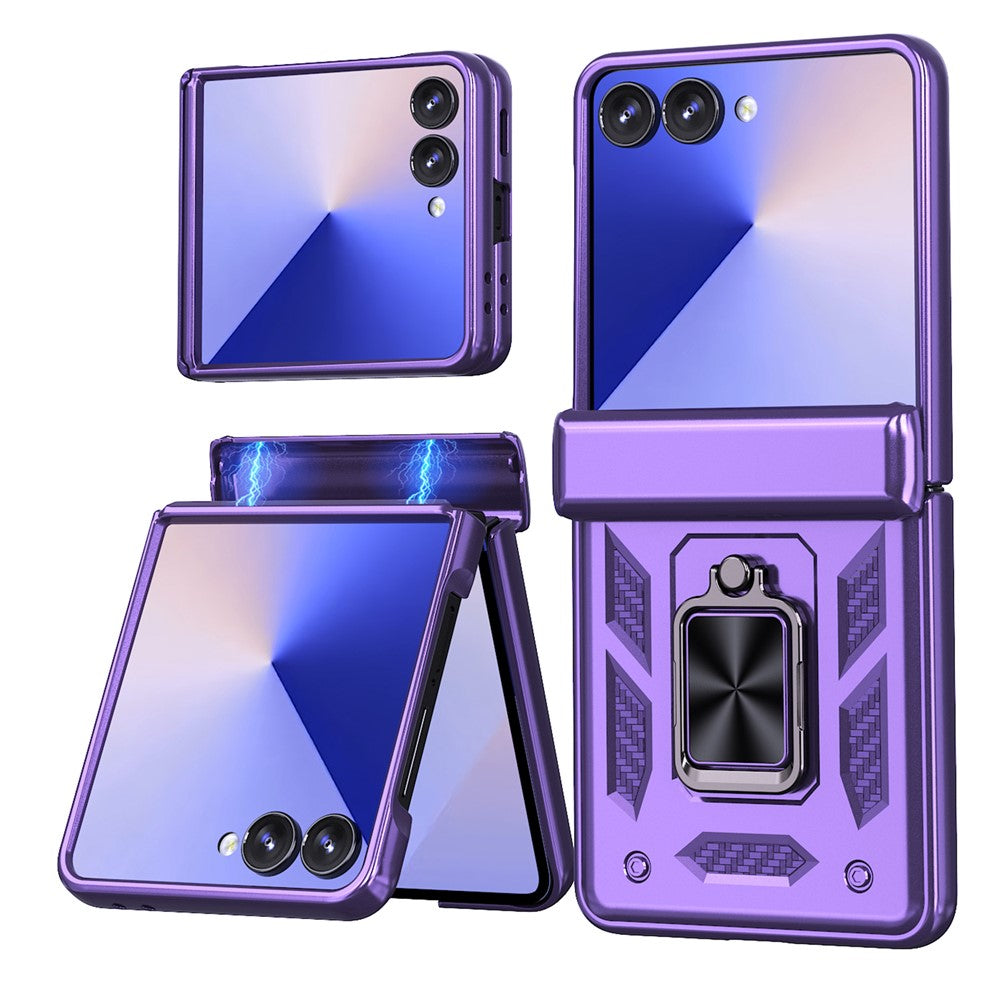 For Samsung Galaxy Z Flip7 5G Case PC + TPU Shockproof Phone Back Cover with Kickstand - Purple