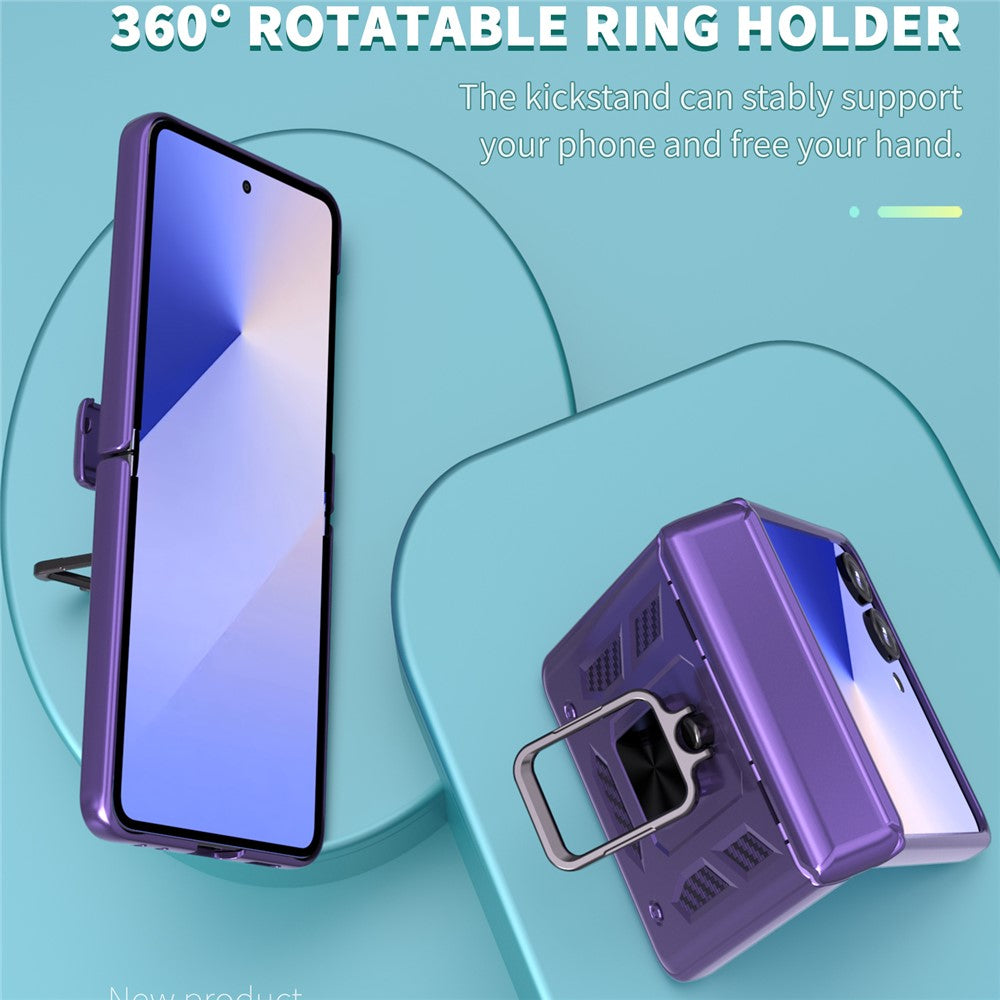 For Samsung Galaxy Z Flip7 5G Case PC + TPU Shockproof Phone Back Cover with Kickstand - Purple