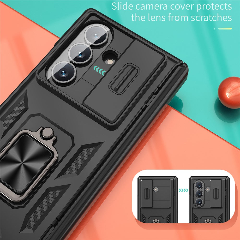 For Samsung Galaxy Z Fold7 5G Case PC + TPU Shockproof Phone Back Cover with Kickstand - Black