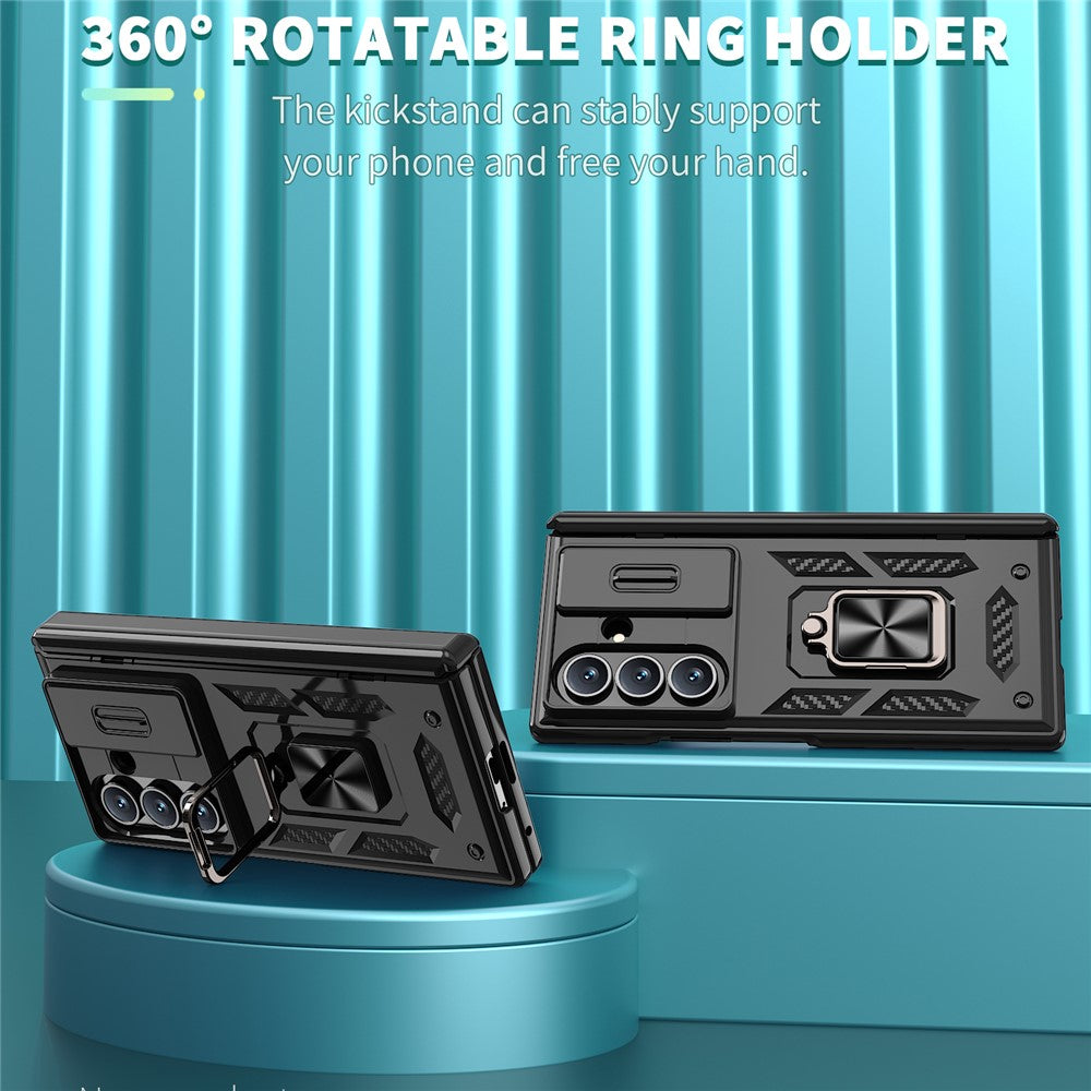 For Samsung Galaxy Z Fold7 5G Case PC + TPU Shockproof Phone Back Cover with Kickstand - Black