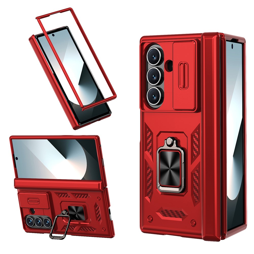 For Samsung Galaxy Z Fold7 5G Case PC + TPU Shockproof Phone Back Cover with Kickstand - Red