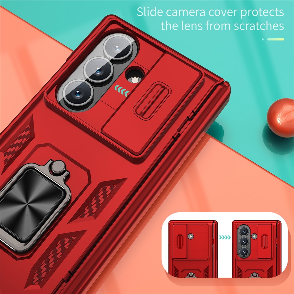 For Samsung Galaxy Z Fold7 5G Case PC + TPU Shockproof Phone Back Cover with Kickstand - Red