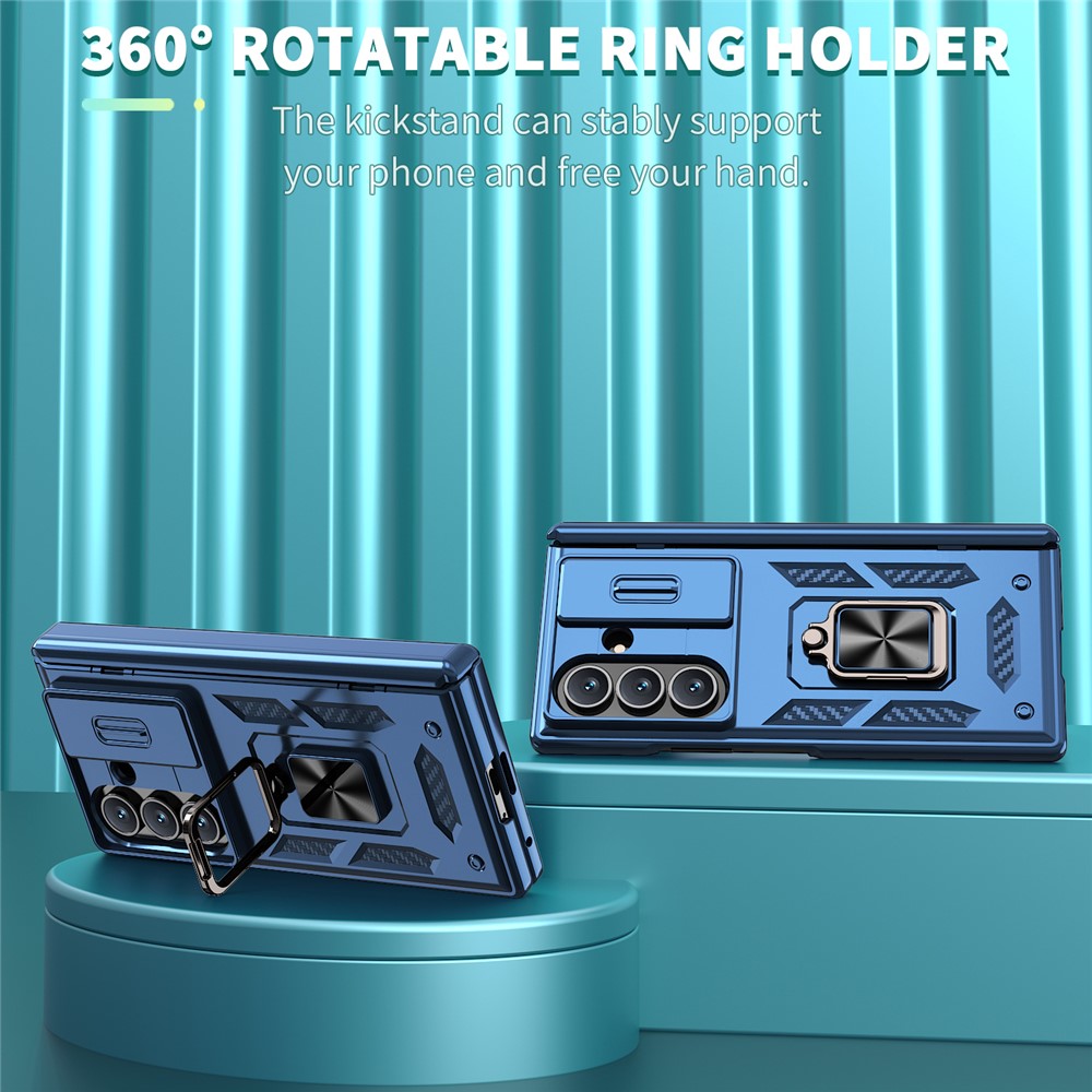 For Samsung Galaxy Z Fold7 5G Case PC + TPU Shockproof Phone Back Cover with Kickstand - Navy Blue