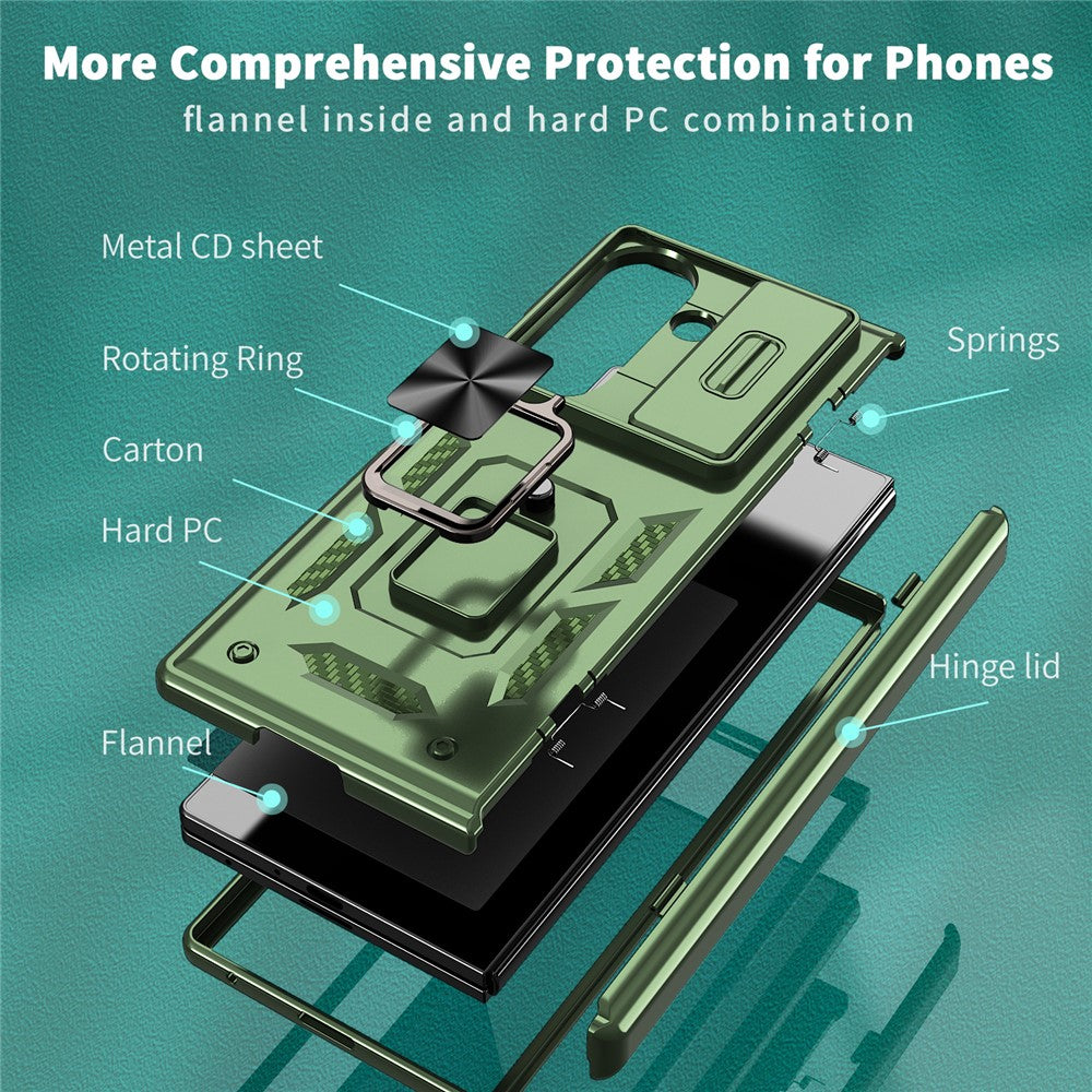 For Samsung Galaxy Z Fold7 5G Case PC + TPU Shockproof Phone Back Cover with Kickstand - Olive Green