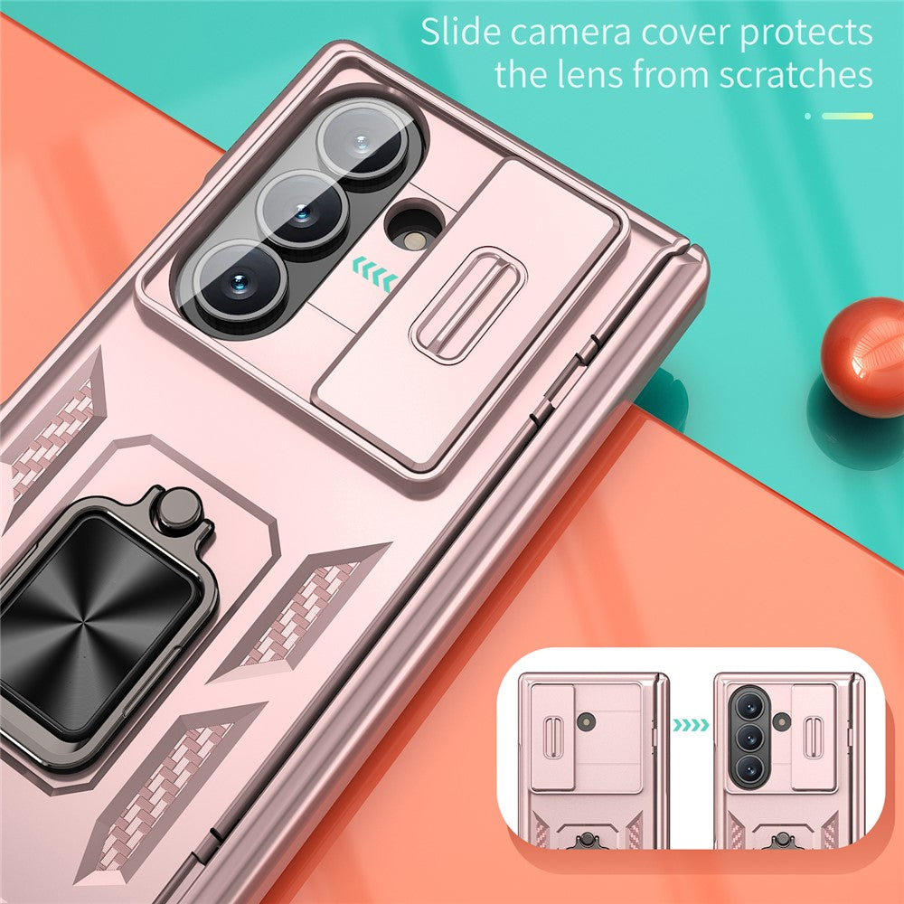 For Samsung Galaxy Z Fold7 5G Case PC + TPU Shockproof Phone Back Cover with Kickstand - Rose Gold