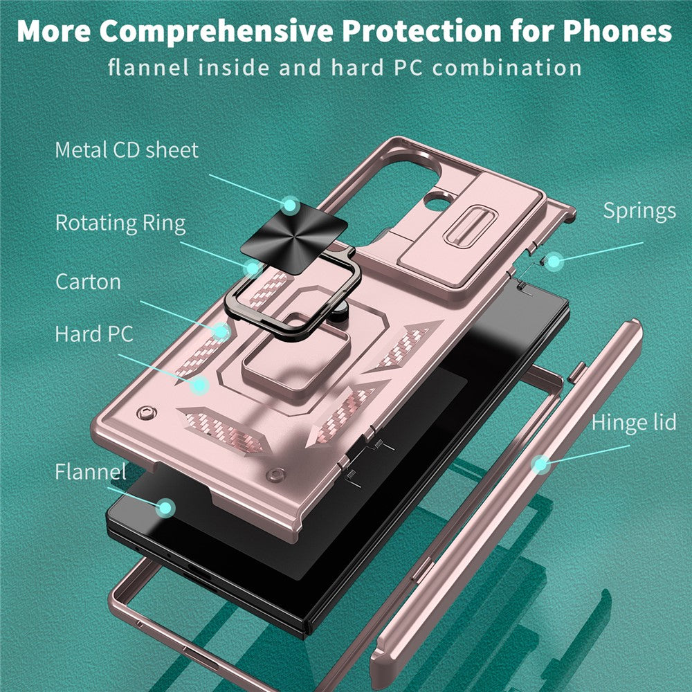 For Samsung Galaxy Z Fold7 5G Case PC + TPU Shockproof Phone Back Cover with Kickstand - Rose Gold