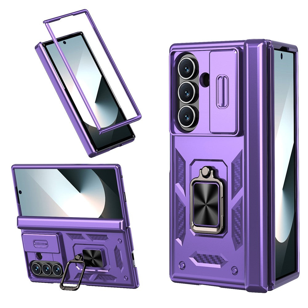 For Samsung Galaxy Z Fold7 5G Case PC + TPU Shockproof Phone Back Cover with Kickstand - Purple