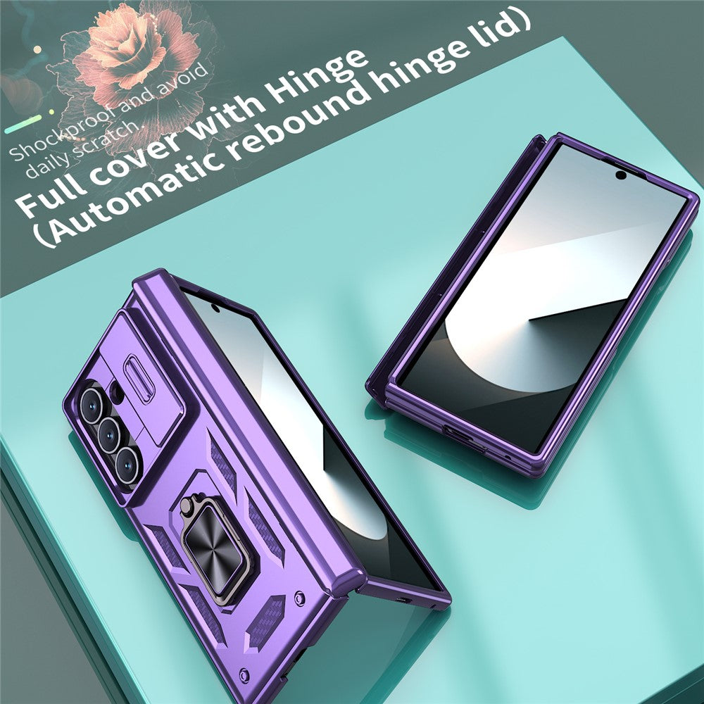 For Samsung Galaxy Z Fold7 5G Case PC + TPU Shockproof Phone Back Cover with Kickstand - Purple