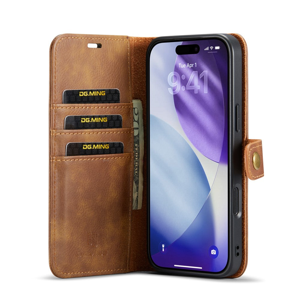 DG.MING for iPhone 17 Pro Max Case Detachable Split Leather Phone Cover - Brown