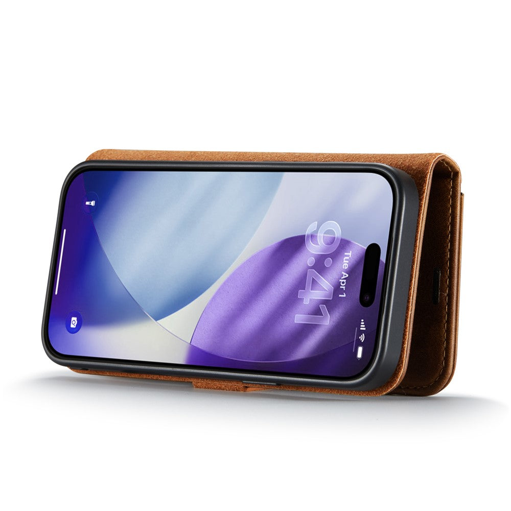 DG.MING for iPhone 17 Pro Max Case Detachable Split Leather Phone Cover - Brown