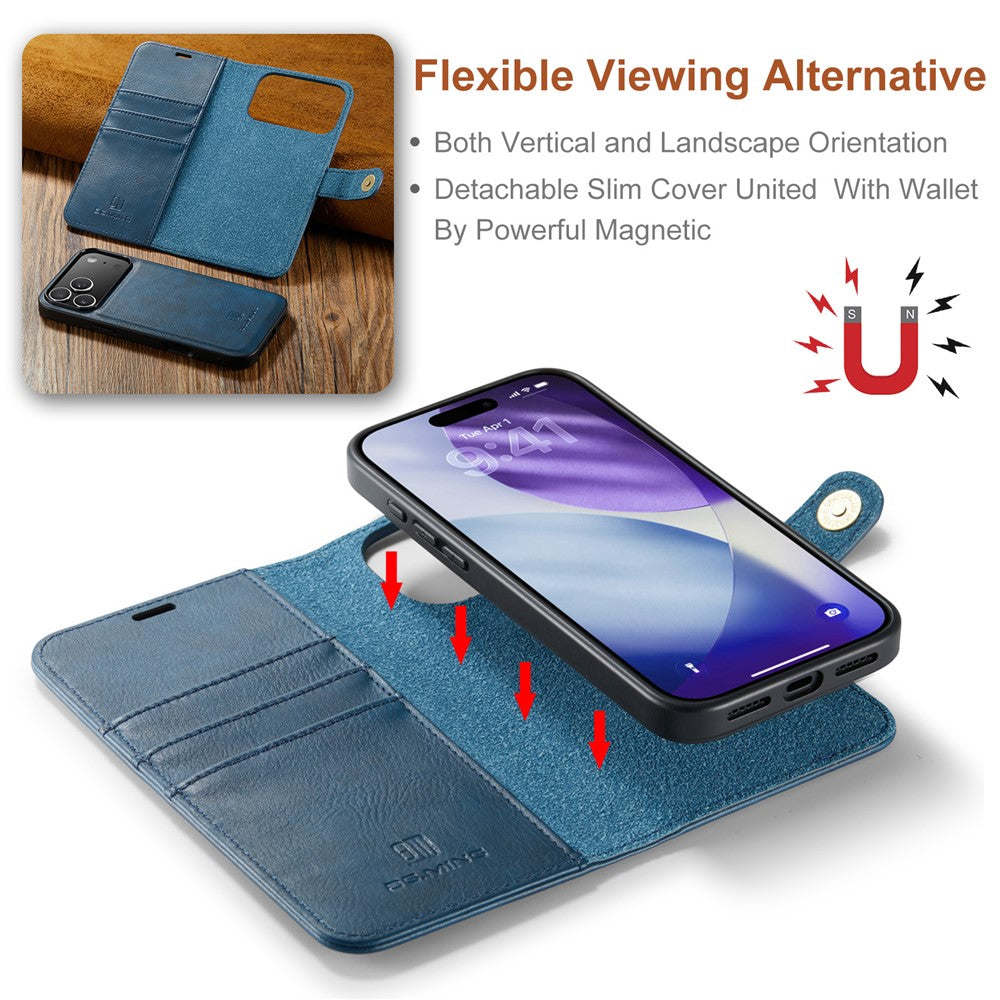 DG.MING for iPhone 17 Pro Max Case Detachable Split Leather Phone Cover - Blue