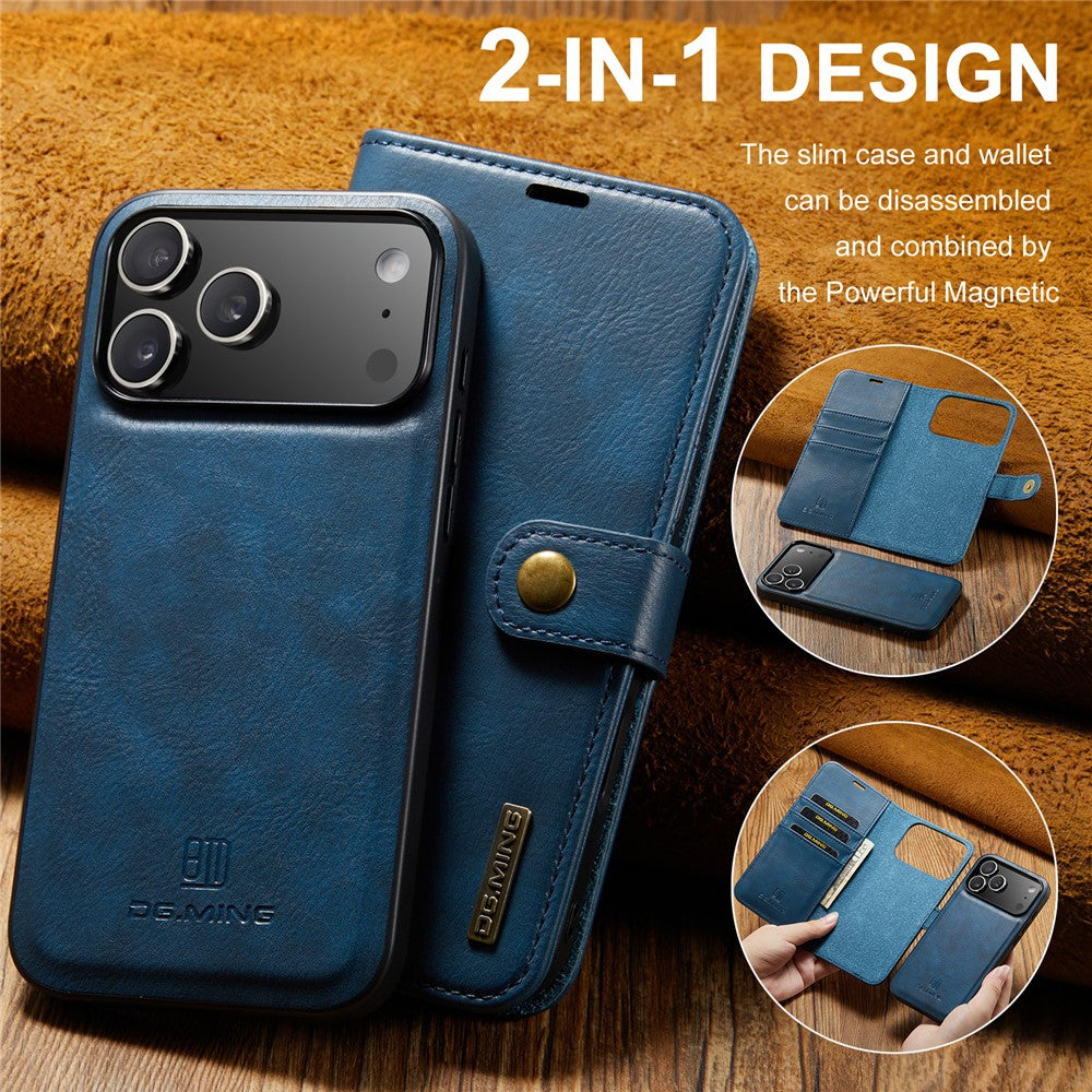 DG.MING for iPhone 17 Pro Max Case Detachable Split Leather Phone Cover - Blue