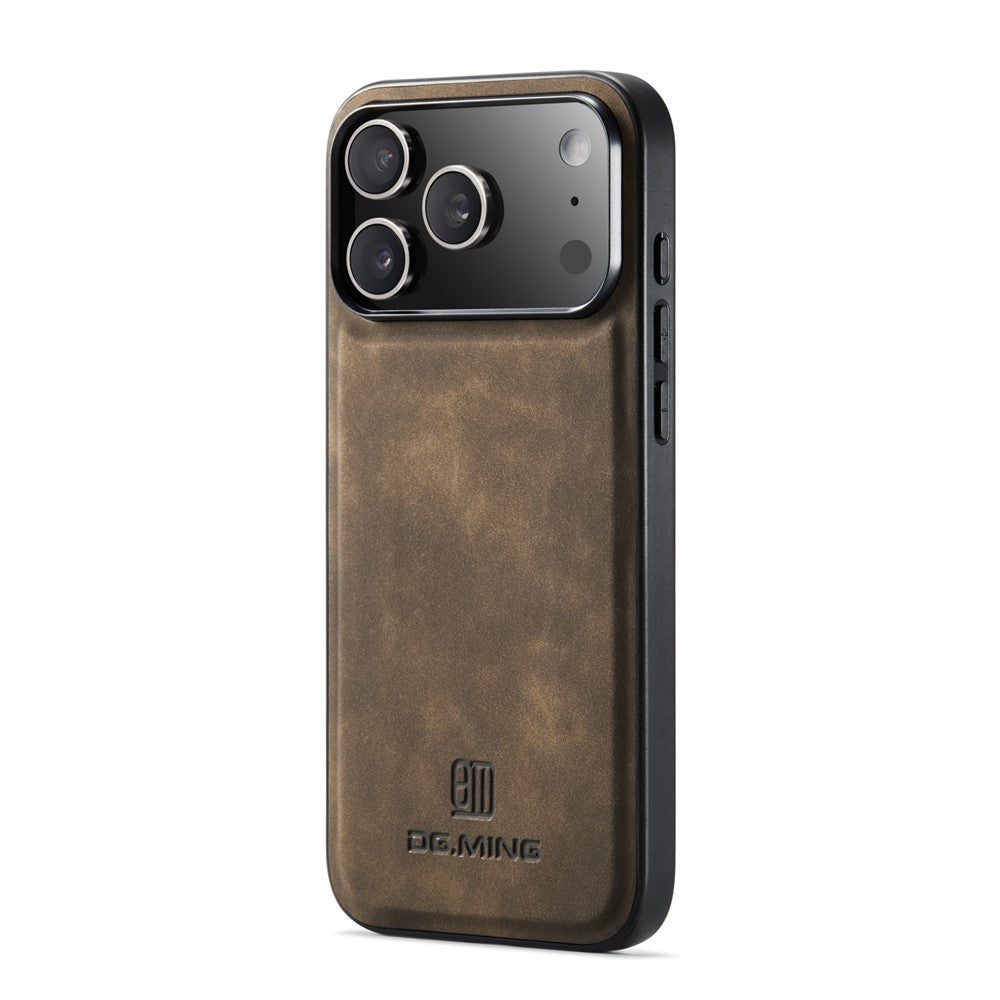 DG.MING For iPhone 17 Pro Max Case PU Leather Covered PC + TPU Hybrid Phone Shell - Coffee