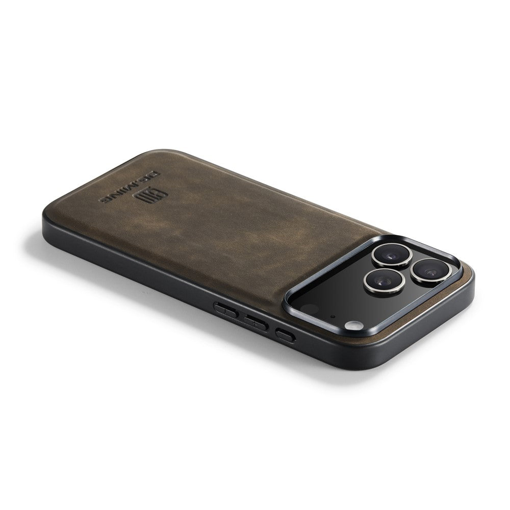 DG.MING For iPhone 17 Pro Max Case PU Leather Covered PC + TPU Hybrid Phone Shell - Coffee