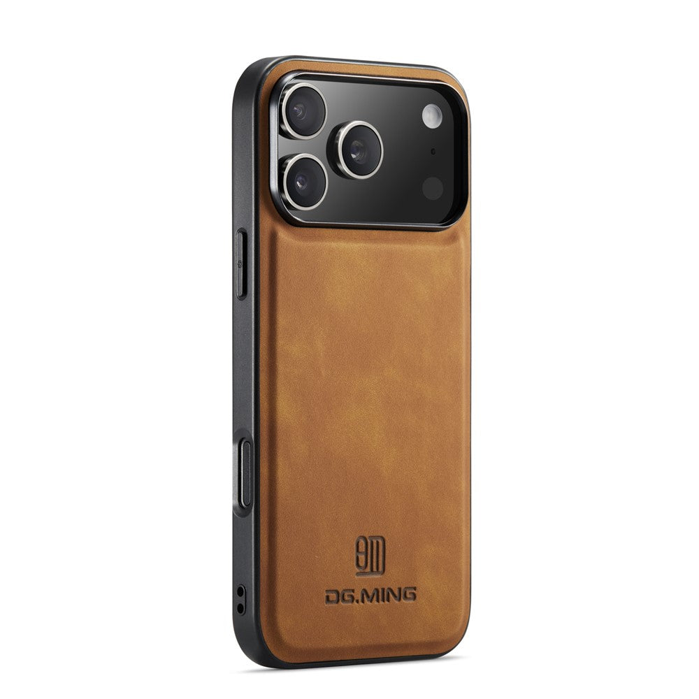 DG.MING For iPhone 17 Pro Max Case PU Leather Covered PC + TPU Hybrid Phone Shell - Brown