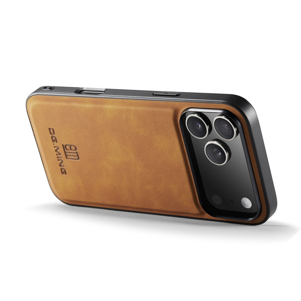 DG.MING For iPhone 17 Pro Max Case PU Leather Covered PC + TPU Hybrid Phone Shell - Brown