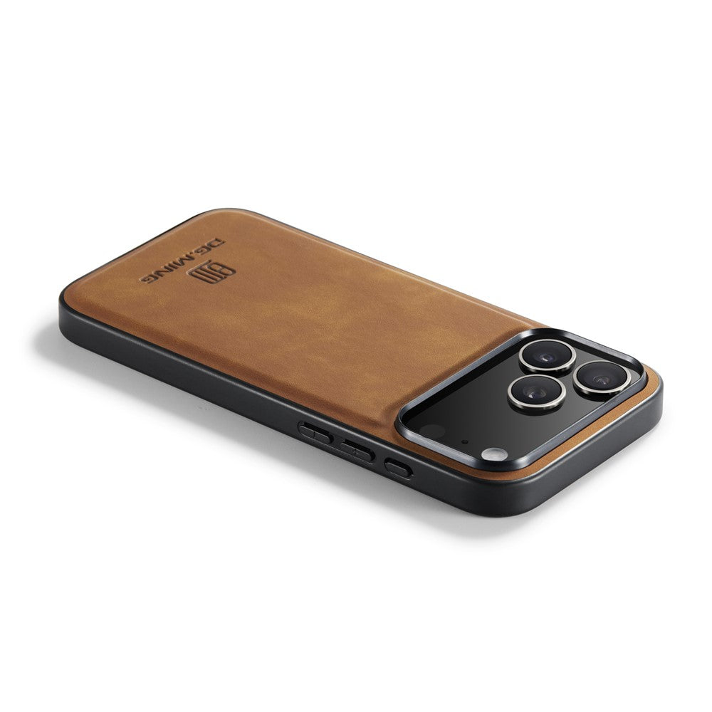 DG.MING For iPhone 17 Pro Max Case PU Leather Covered PC + TPU Hybrid Phone Shell - Brown