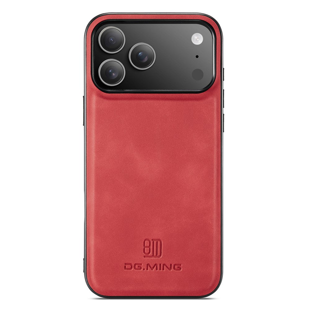 DG.MING For iPhone 17 Pro Max Case PU Leather Covered PC + TPU Hybrid Phone Shell - Red
