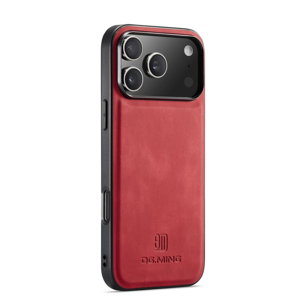 DG.MING For iPhone 17 Pro Max Case PU Leather Covered PC + TPU Hybrid Phone Shell - Red