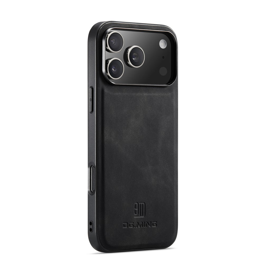 DG.MING For iPhone 17 Pro Max Case PU Leather Covered PC + TPU Hybrid Phone Shell - Black