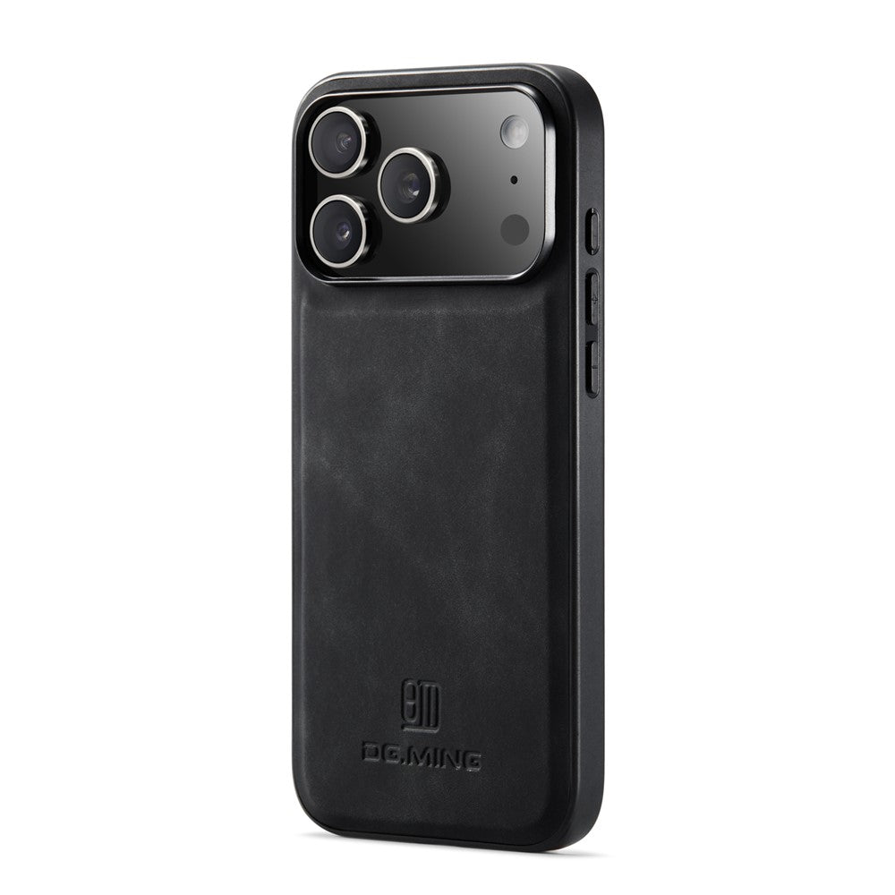 DG.MING For iPhone 17 Pro Max Case PU Leather Covered PC + TPU Hybrid Phone Shell - Black