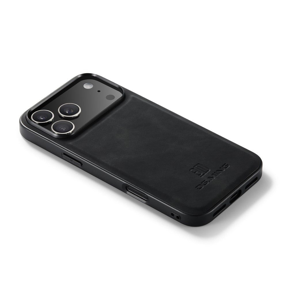DG.MING For iPhone 17 Pro Max Case PU Leather Covered PC + TPU Hybrid Phone Shell - Black