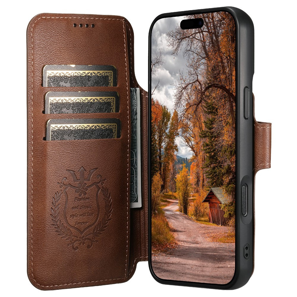 SUTENI Q-05 For iPhone 17 Pro Max Wallet Case 2 in 1 Detachable Leather Flip Phone Cover with Stand - Brown