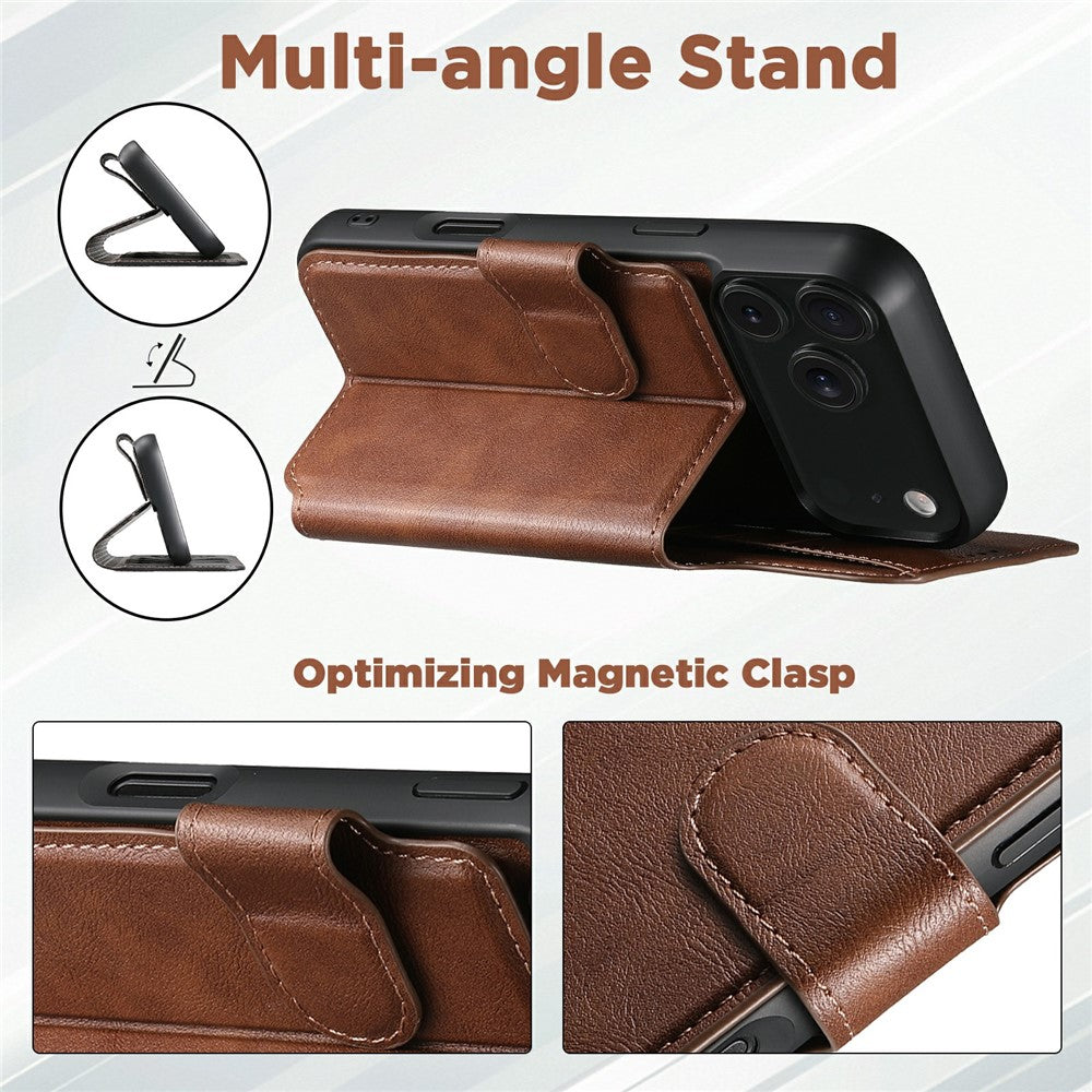 SUTENI Q-05 For iPhone 17 Pro Max Wallet Case 2 in 1 Detachable Leather Flip Phone Cover with Stand - Brown