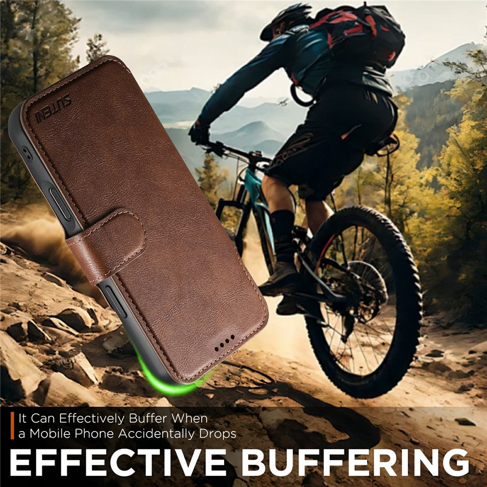 SUTENI Q-05 For iPhone 17 Pro Max Wallet Case 2 in 1 Detachable Leather Flip Phone Cover with Stand - Brown