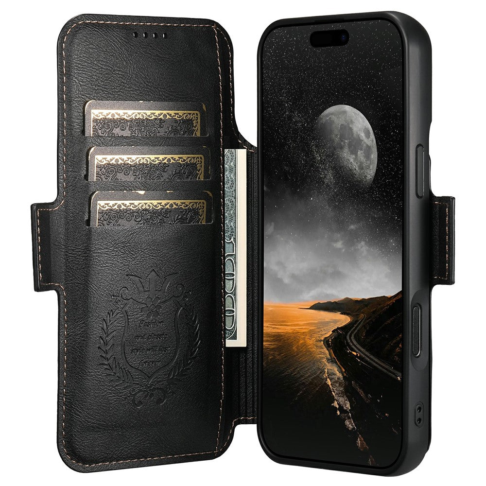 SUTENI Q-06 For iPhone 17 Pro Max Case Color Splicing Magnetic Detachable Leather Phone Cover - Black
