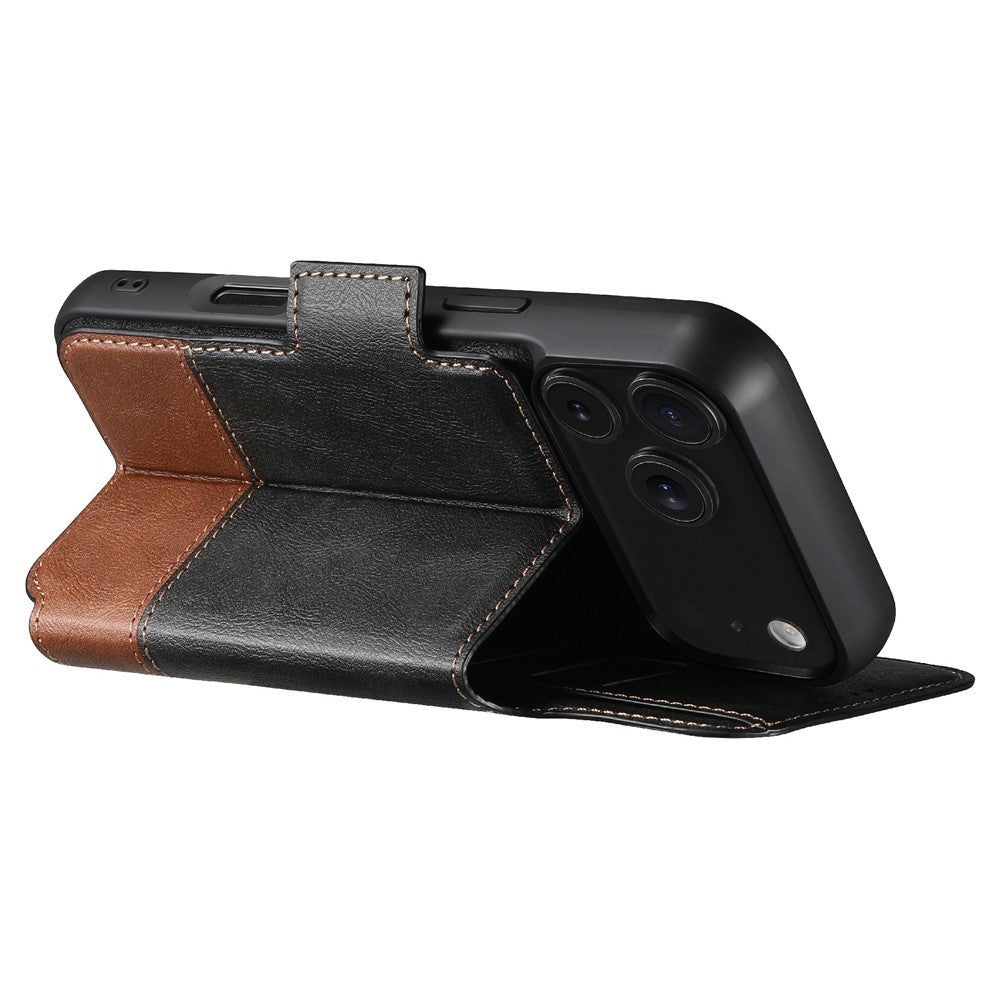 SUTENI Q-06 For iPhone 17 Pro Max Case Color Splicing Magnetic Detachable Leather Phone Cover - Black