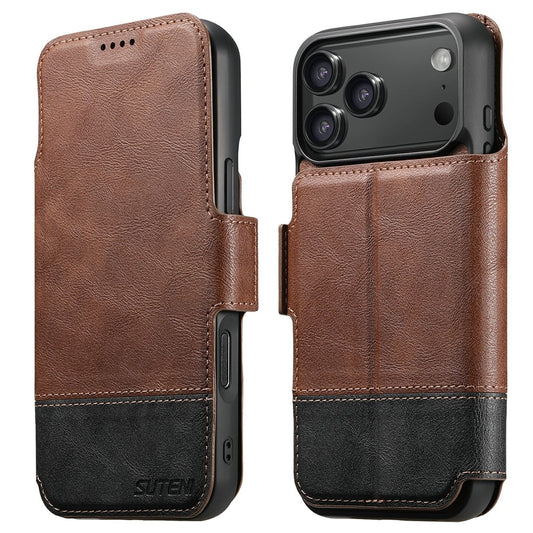 SUTENI Q-06 For iPhone 17 Pro Max Case Color Splicing Magnetic Detachable Leather Phone Cover - Brown