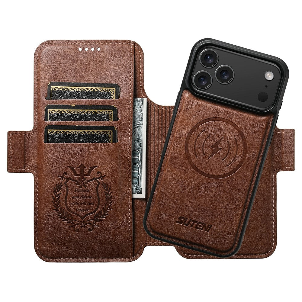 SUTENI Q-06 For iPhone 17 Pro Max Case Color Splicing Magnetic Detachable Leather Phone Cover - Brown