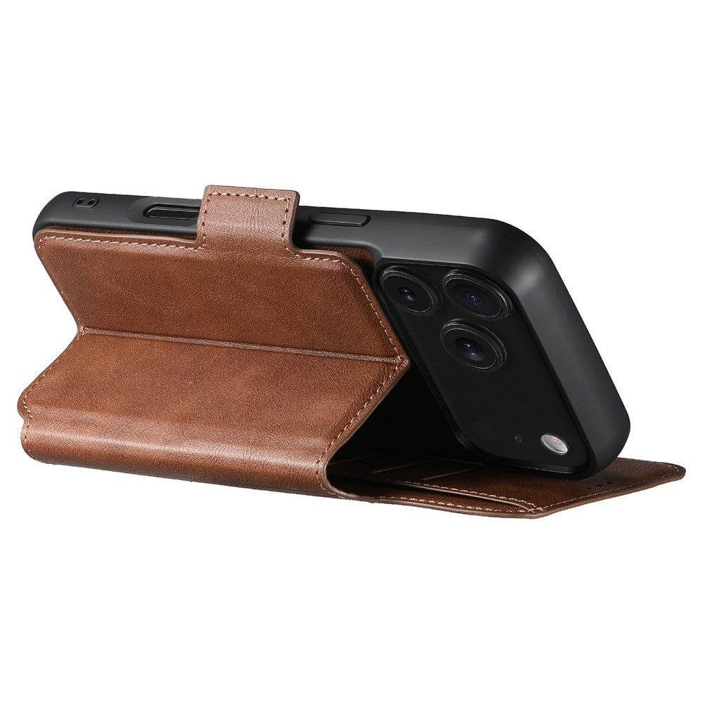 SUTENI Q-07 For iPhone 17 Pro Max Case Magnetic Color Splicing Cowhide Texture Leather Cover - Brown