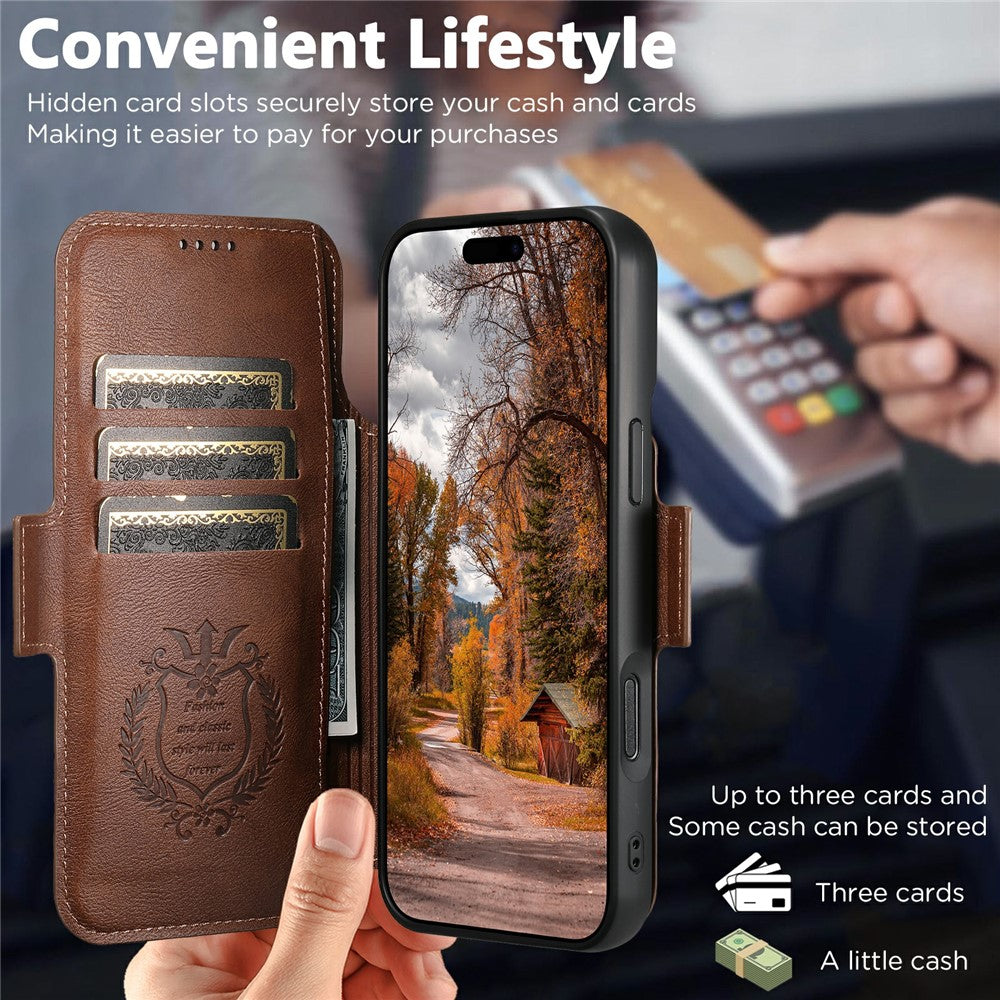 SUTENI Q-07 For iPhone 17 Pro Max Case Magnetic Color Splicing Cowhide Texture Leather Cover - Brown