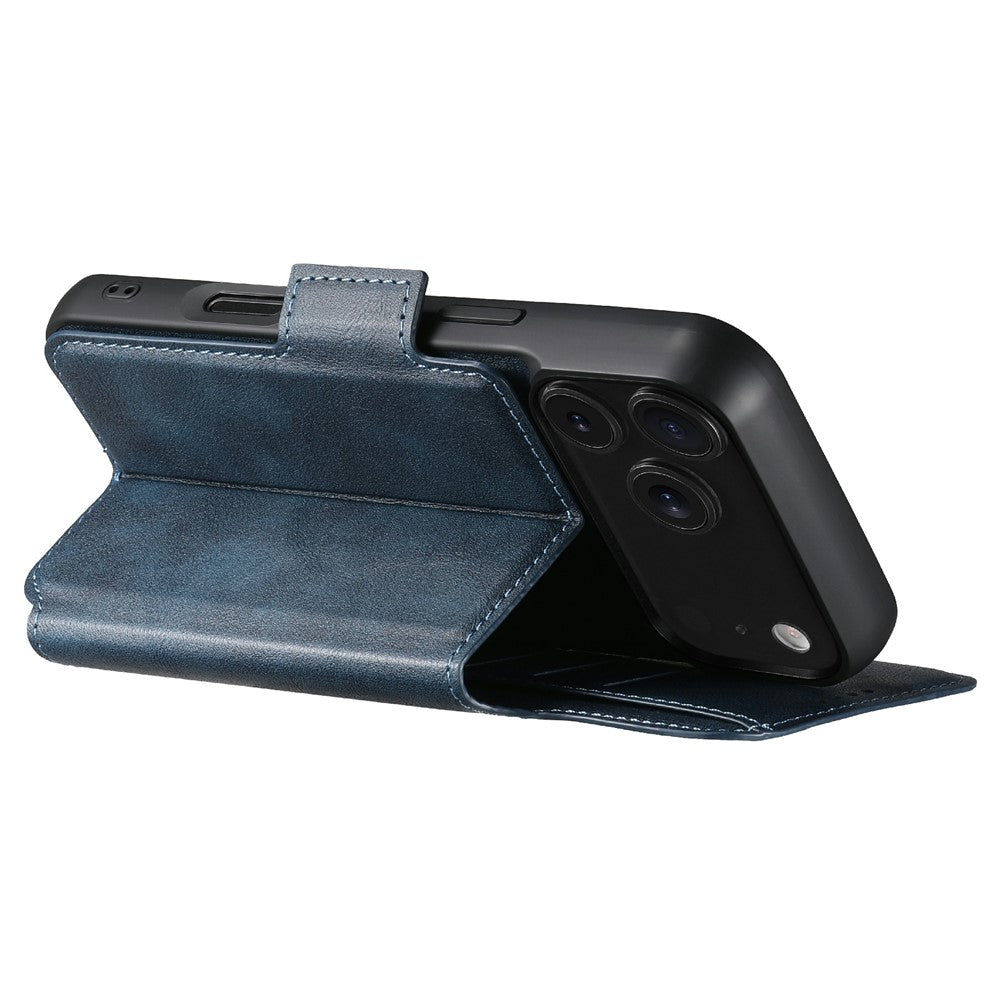 SUTENI Q-07 For iPhone 17 Pro Max Case Magnetic Color Splicing Cowhide Texture Leather Cover - Blue