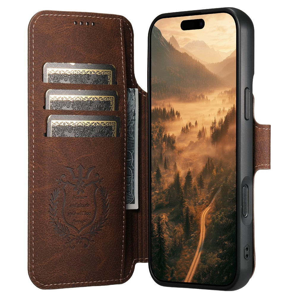 SUTENI Q-05 For iPhone 17 Pro Max Case Detachable Wallet Stand Litchi Texture Leather Flip Phone Cover - Brown
