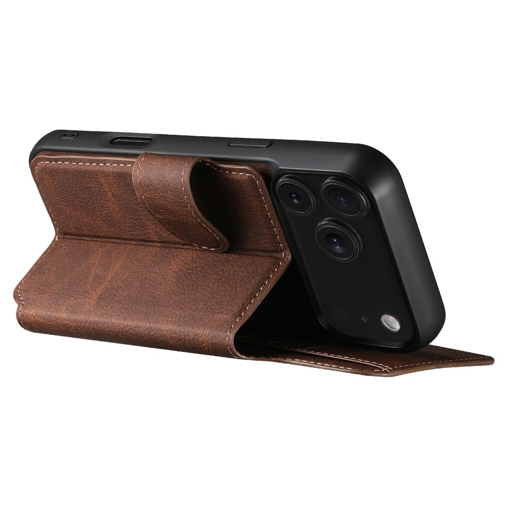 SUTENI Q-05 For iPhone 17 Pro Max Case Detachable Wallet Stand Litchi Texture Leather Flip Phone Cover - Brown